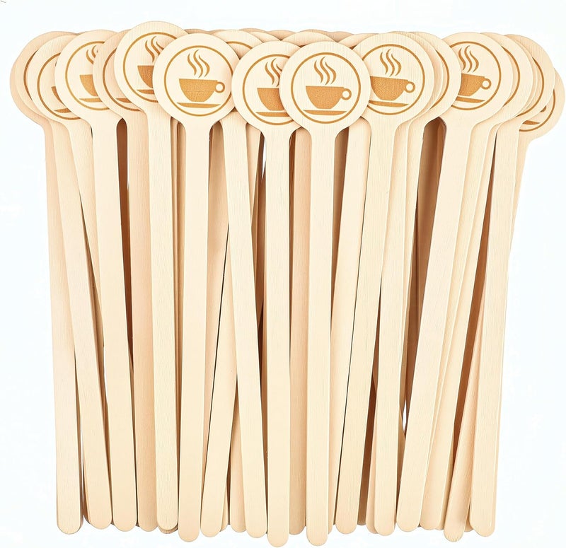 YANPROG Wooden Coffee Stirrers 100-Pack Coffee Stir Sticks 5.9 Inch Natural Birch Stir Sticks with Round Ends, Disposable Stirring Sticks for Coffee, Cocktails, Milk & Hot Drinks - Image 1
